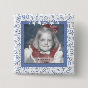 Your Photo: 90th Number Pattern Blue and White 15 Cm Square Badge