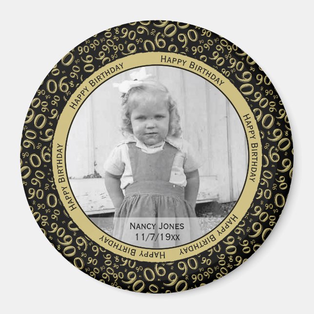 Your Photo:  90th Number Pattern Gold and Black Magnet (Front)