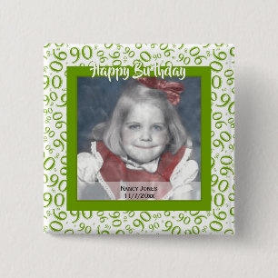 Your Photo: 90th Number Pattern Green and White 15 Cm Square Badge