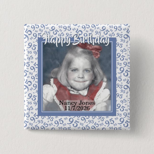 Your Photo 95 Random Number Pattern Blue/White 15 Cm Square Badge (Front)
