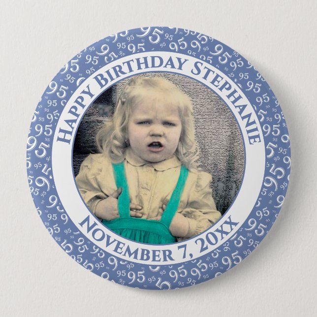 Your Photo 95th Random Number Pattern Blue/White 10 Cm Round Badge (Front)