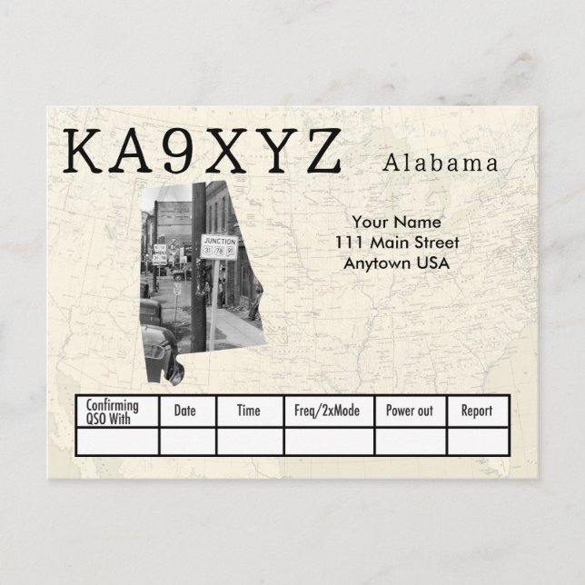 Your Photo Alabama Shaped Cutout Custom QSL Postcard (Front)