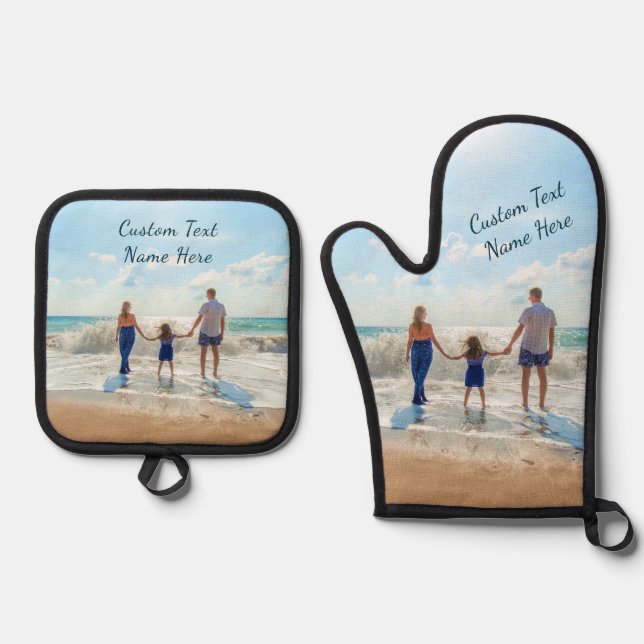 Your Photo and Custom Text Personalised Oven Mitt & Pot Holder Set (Front)