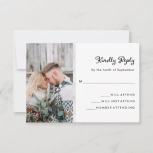 Your Photo and Elegant Marble Look Wedding RSVP Card