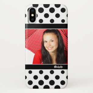 Your Photo and Name / Trendy Black Polka Dot Case-Mate iPhone Case
