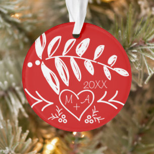Your Photo and Romatic Initials in Heart Christmas Ornament