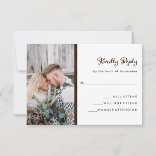 Your Photo and Rustic Wood Look Wedding RSVP Card