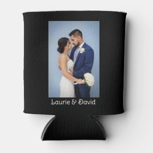 Your Photo and Text on Black Personalised    Can Cooler