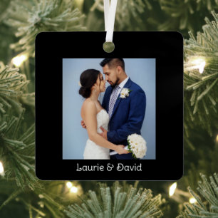 Your Photo and Text on Black Personalised Wedding Metal Tree Decoration