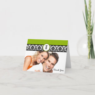 Your Photo Apple Green & Black Damask Thank You Card
