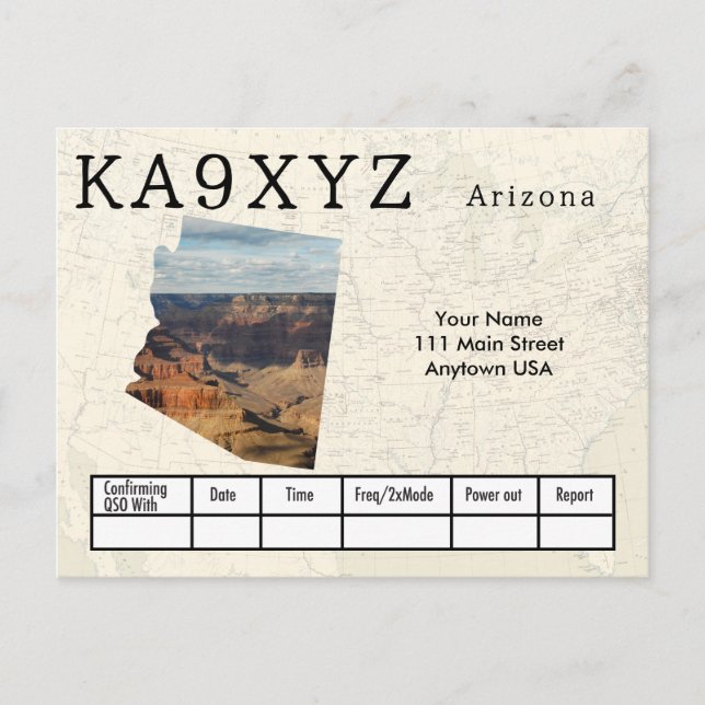 Your Photo Arizona Shaped Cutout Custom QSL Postcard (Front)