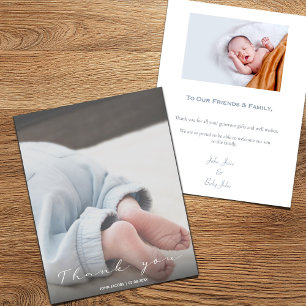 Your photo, baby boy, baby shower thank you card