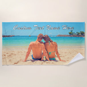Your Photo Beach Towel Gift with Custom Text Name