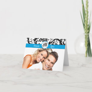 Your Photo Black Damask Aqua Borders Thank You