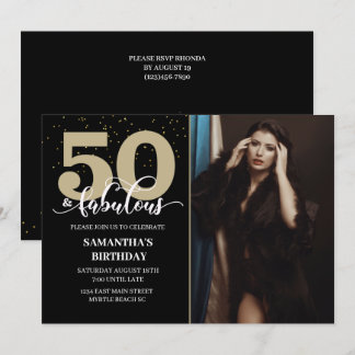 Your Photo Black Gold 50 Fabulous Birthday Party Invitation