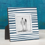 Your Photo Blue Stripes Plaque<br><div class="desc">Made to look dimensional, a steel blue and white stripe pattern creates a beautiful frame for your favourite photo on this tabletop plaque with a built-in easel. The image is put directly on the hardboard panel for a stunningly crisp image with an easy wipe clean surface. Great as a gift...</div>