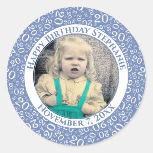 Your Photo Blue/White 20 Random Number Pattern Classic Round Sticker