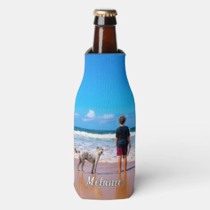 Your Photo Bottle Cooler with Custom Name Text
