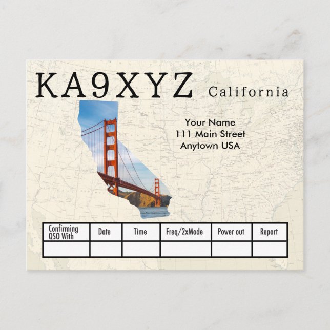 Your Photo California Shaped Cutout Custom QSL Postcard (Front)