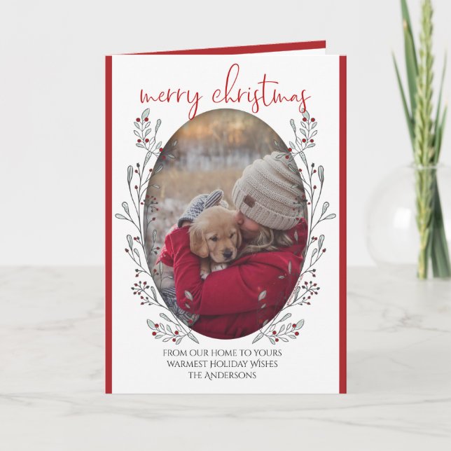 YOUR PHOTO Christmas Foliage and Berries Card (Front)