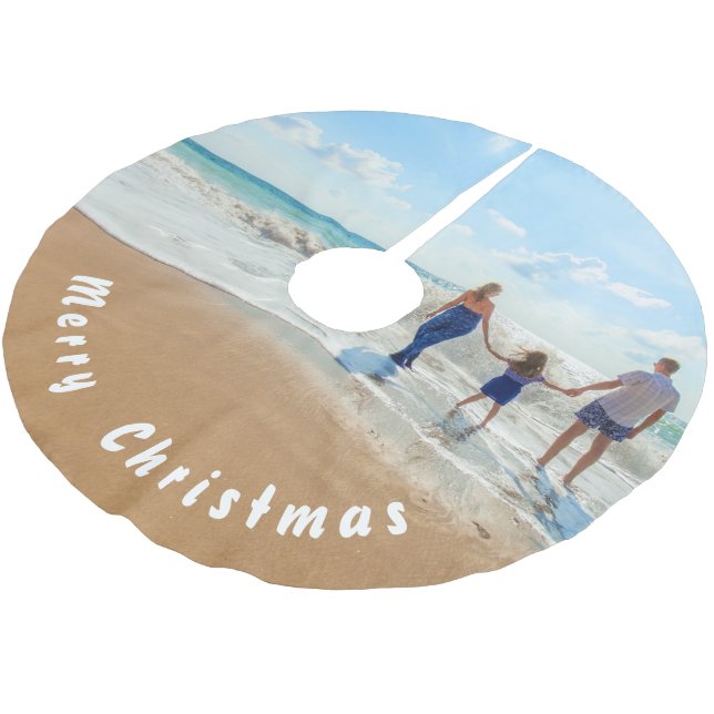Your Photo Christmas Tree Skirt with Custom Text (Angled)
