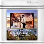 Your Photo Coastal Sunset Save the Date Magnet<br><div class="desc">A romantic Save the Date magnet featuring your own favourite photo framed by a coastal design at sunset.</div>
