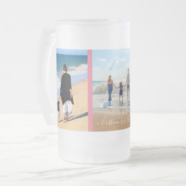Your Photo Collage and Custom Text Personalised Frosted Glass Beer Mug (Front Left)