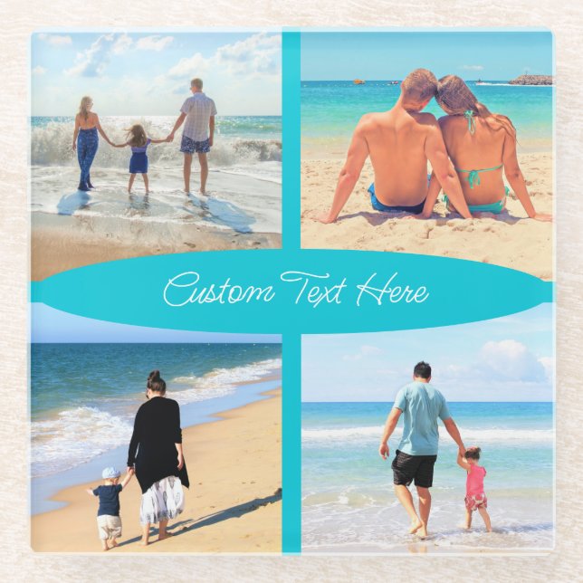 Your Photo Collage Glass Coaster with Custom Text (Front)