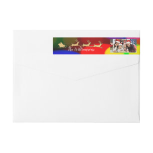 Your Photo Colourful Santas Sleigh Return Address Wrap Around Label