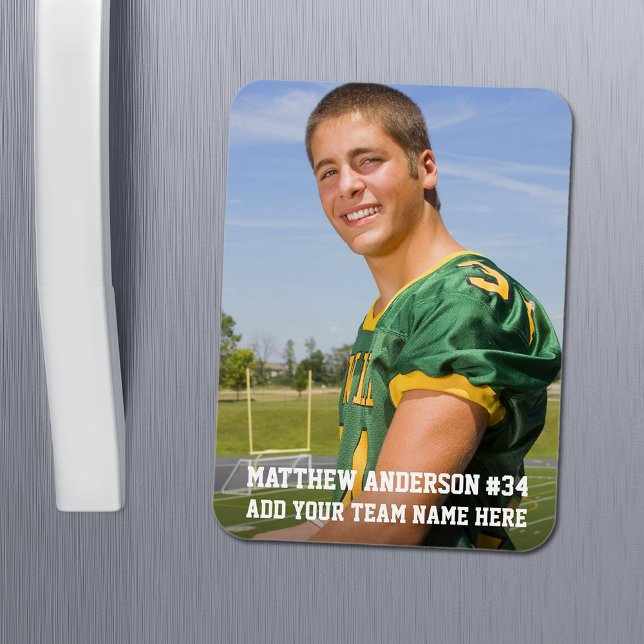 Your Photo Custom Football or Your Sport Magnet (Customize to change text size or text style.)