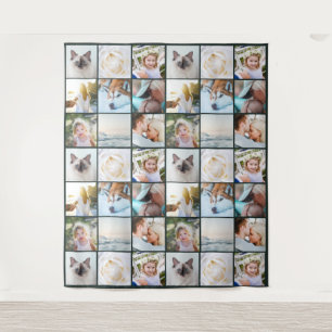 Your Photo Custom Grid Collage Dark Green Tapestry