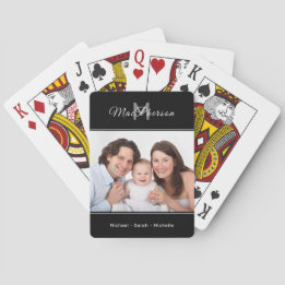 Your Photo Custom Monogram Black Playing Cards