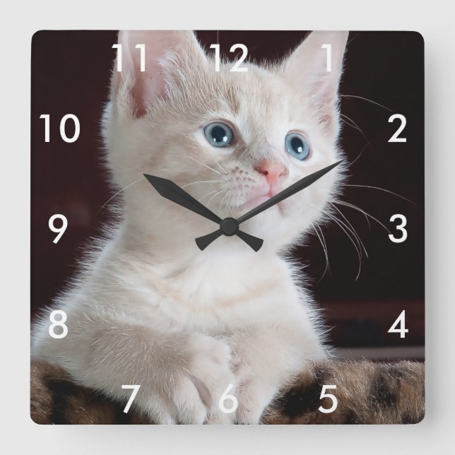 Your Photo Custom Square Clock with White Numbers (Front)