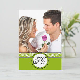 Your Photo Damask Apple Green Wedding Invitation