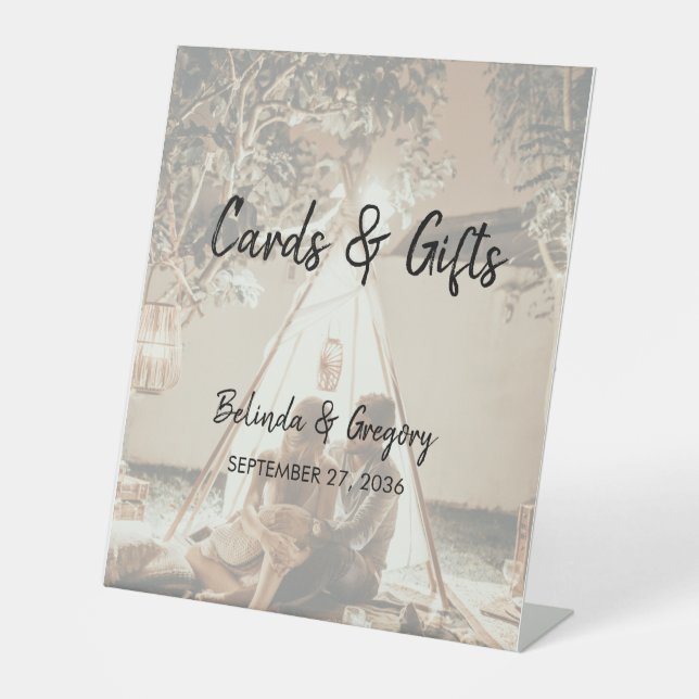 Your Photo Faded Wedding Cards & Gifts Pedestal Sign (Front)