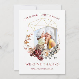Your Photo Floral Geometric Thanksgiving Holiday Card