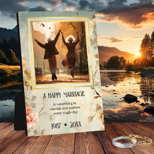 Your Photo Floral Gold Quote Anniversay Plaque