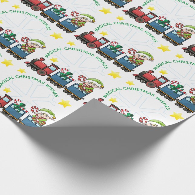 Your Photo Frame Christmas Train and cute, Elf Wrapping Paper (Corner)