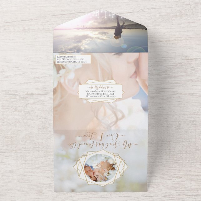Your Photo Geometric Abstract Gold Frame All In On All In One Invitation (Outside)