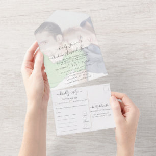 Your Photo Geometric Abstract Gold Frame All In One Invitation