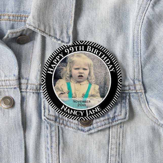 Your Photo: Geometric Diagonal Lines Black & White 10 Cm Round Badge (In Situ)