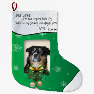 YOUR PHOTO Green Snowflake I've Been Good Dog Xmas Large Christmas Stocking