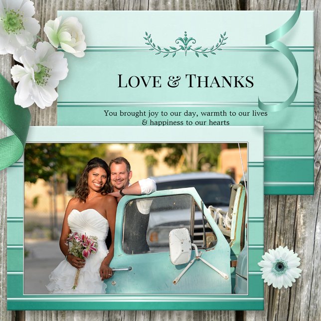 Your Photo Green Striped Wedding Thank You Card (Creator Uploaded)