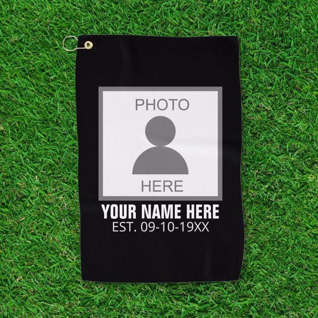 Your Photo Here Name and Age Golf Towel (Creator Uploaded)