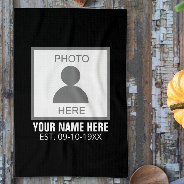 Your Photo Here Name and Age Tea Towel (Creator Uploaded)