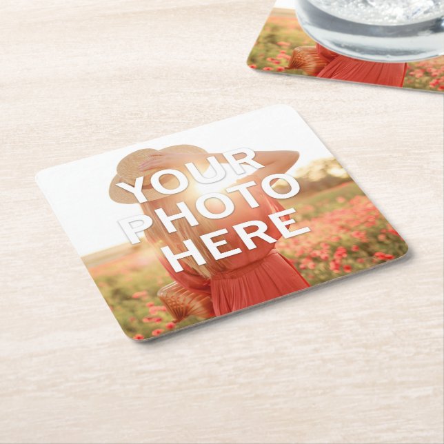 Your Photo Here Square Paper Coaster (Angled)