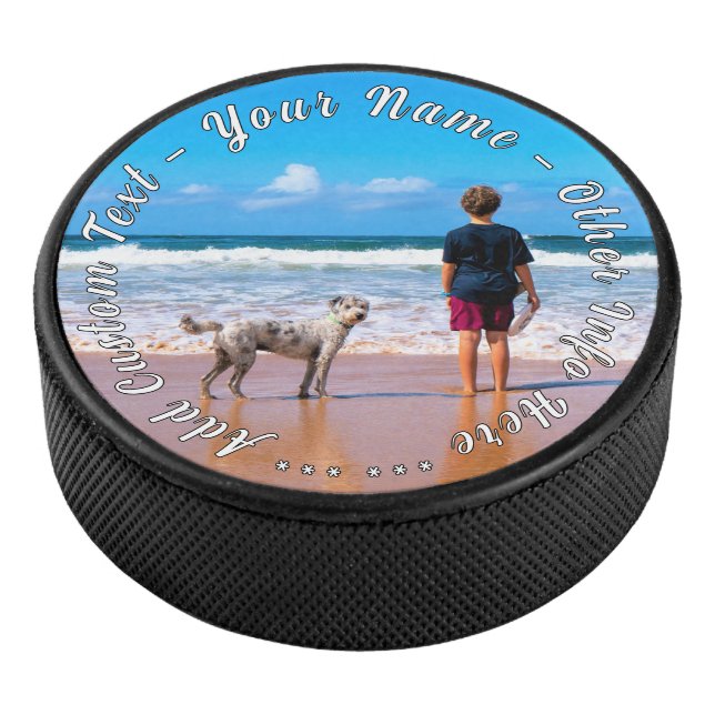 Your Photo Hockey Puck Gift with Custom Text Name (3/4)