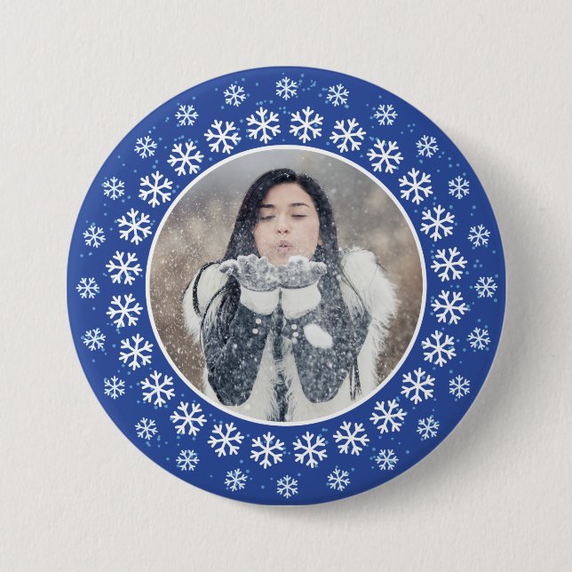 YOUR PHOTO in a Snowflake Frame button (Front)