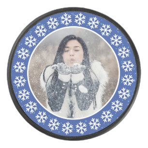 YOUR PHOTO in a Snowflake Frame hockey puck