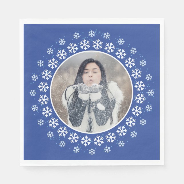 YOUR PHOTO in a Snowflake Frame paper napkins (Front)